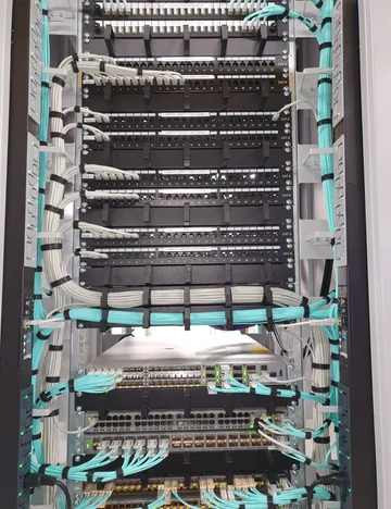 A patched cabinet, copper and fibre