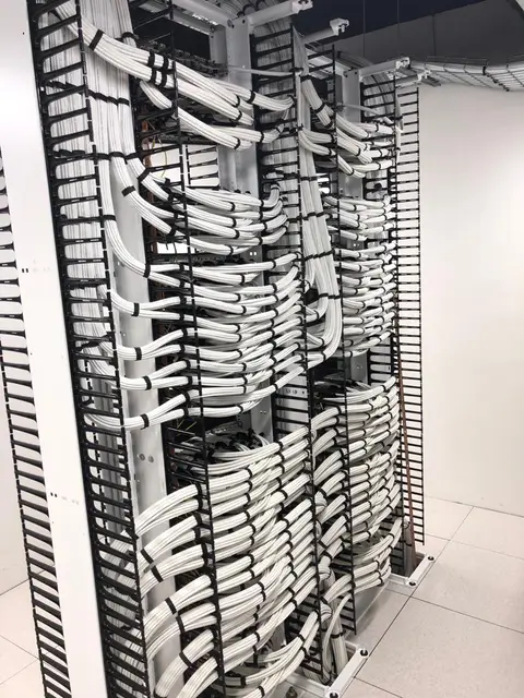 Cable looms at the rear of a rack